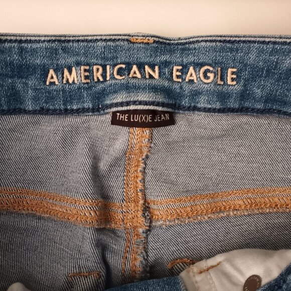 American Eagle Denim Jeans Size 4 Mid Rise Skinny Medium Light Wash Distressed - Picture 4 of 11